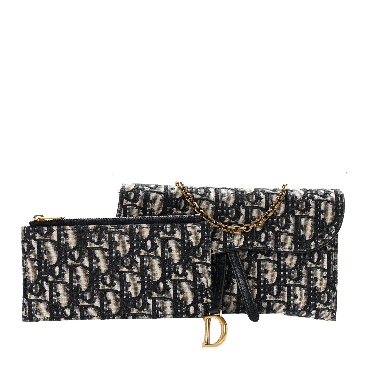 Christian Dior Oblique Saddle Chain Long Wallet Blue 3 of 7