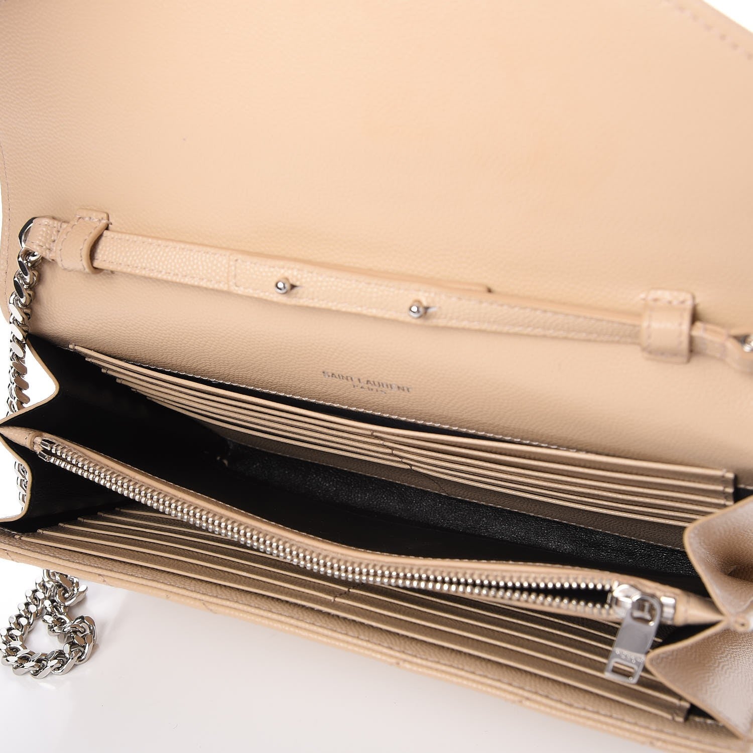 Saint Laurent Grain De Poudre Matelasse Chevron Monogram Chain Wallet Nude Powder 5 of 9