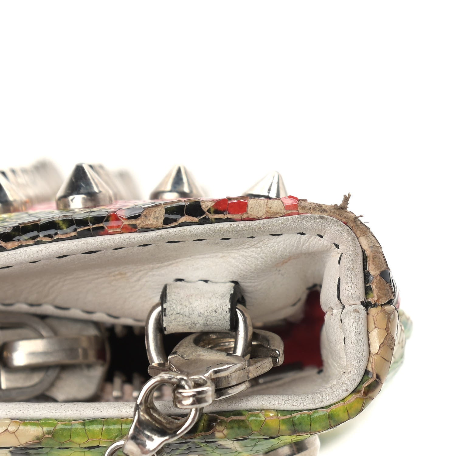 Christian Louboutin Calfskin Studded Floral Mosaic Loubiclutch Crossbody Clutch White Multicolor 10 of 14