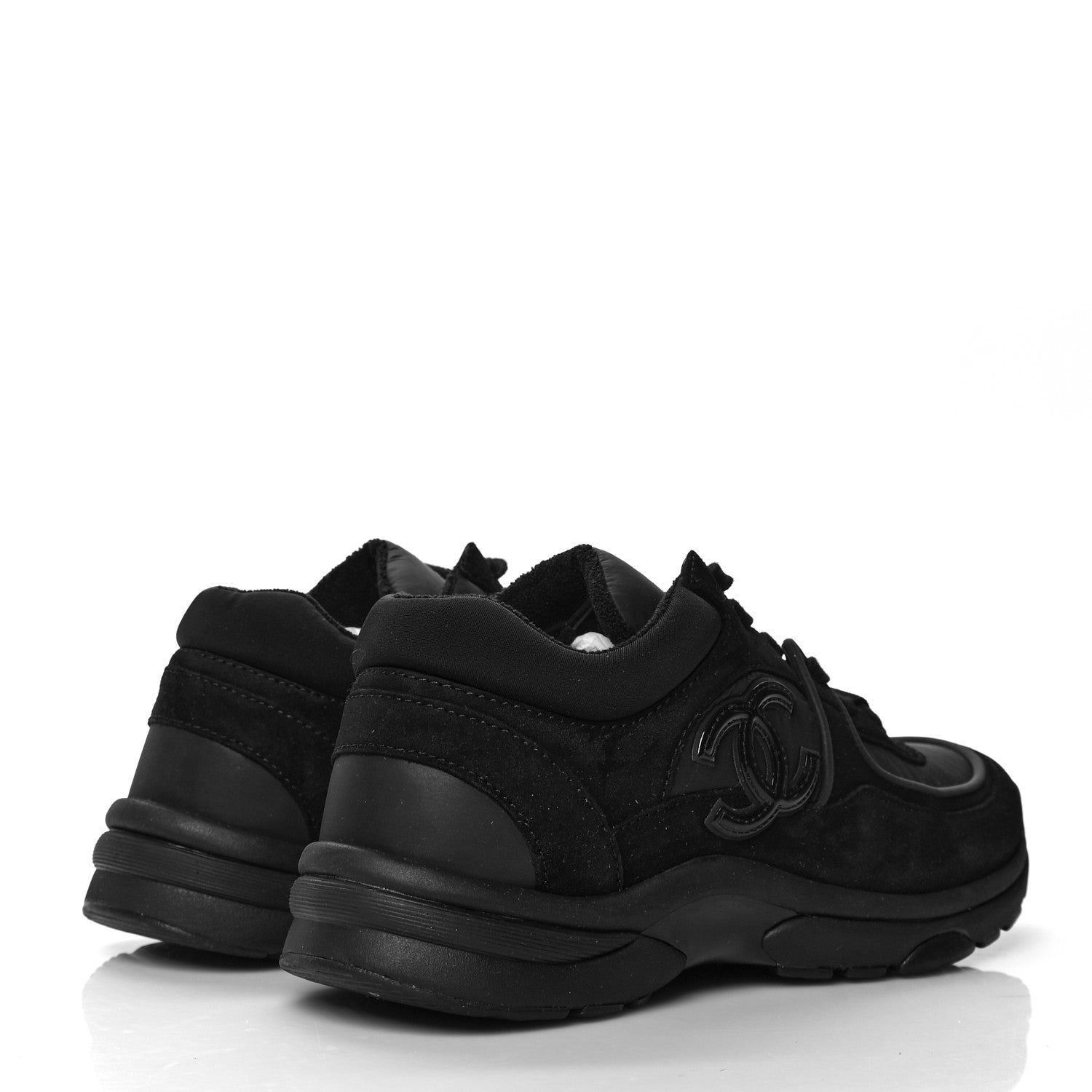 Chanel Fabric Calfskin Suede CC Sneakers 38 Black 4 of 8