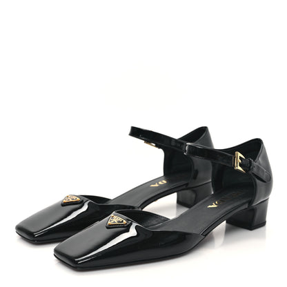 Prada Patent Triangle Squared Toe 35mm Pumps 38 Black 3 of 8