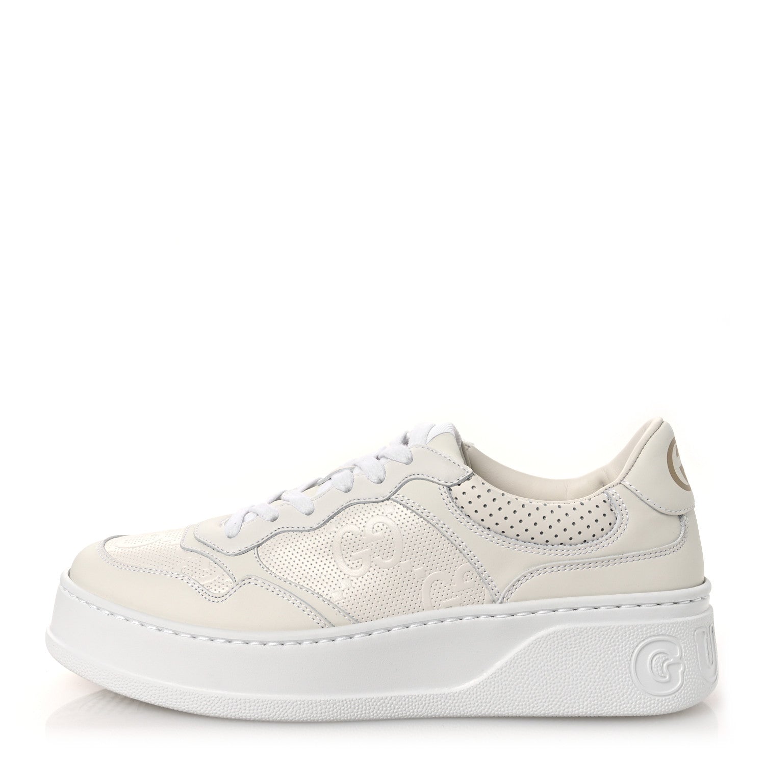 Gucci Calfskin GG Tennis Embossed Perforated Womens Platform 55mm Sneakers 40.5 Great White 1 of 11