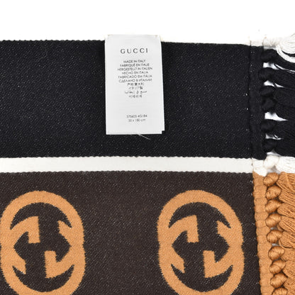 Gucci Wool Cotton Jergy Fringe Scarf Black 4 of 5