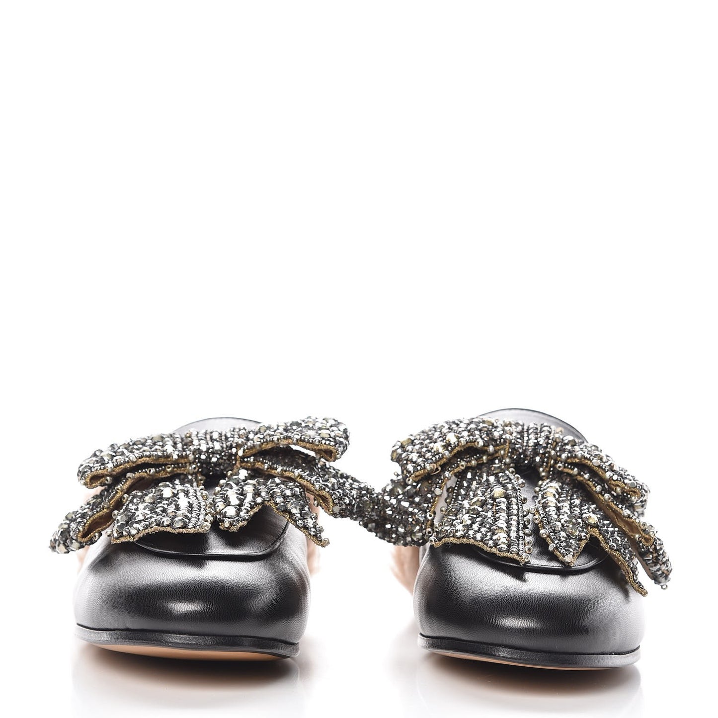 Malaga Kid Fur Crystal Bow Embroidered Womens Princetown Slippers 37 Black