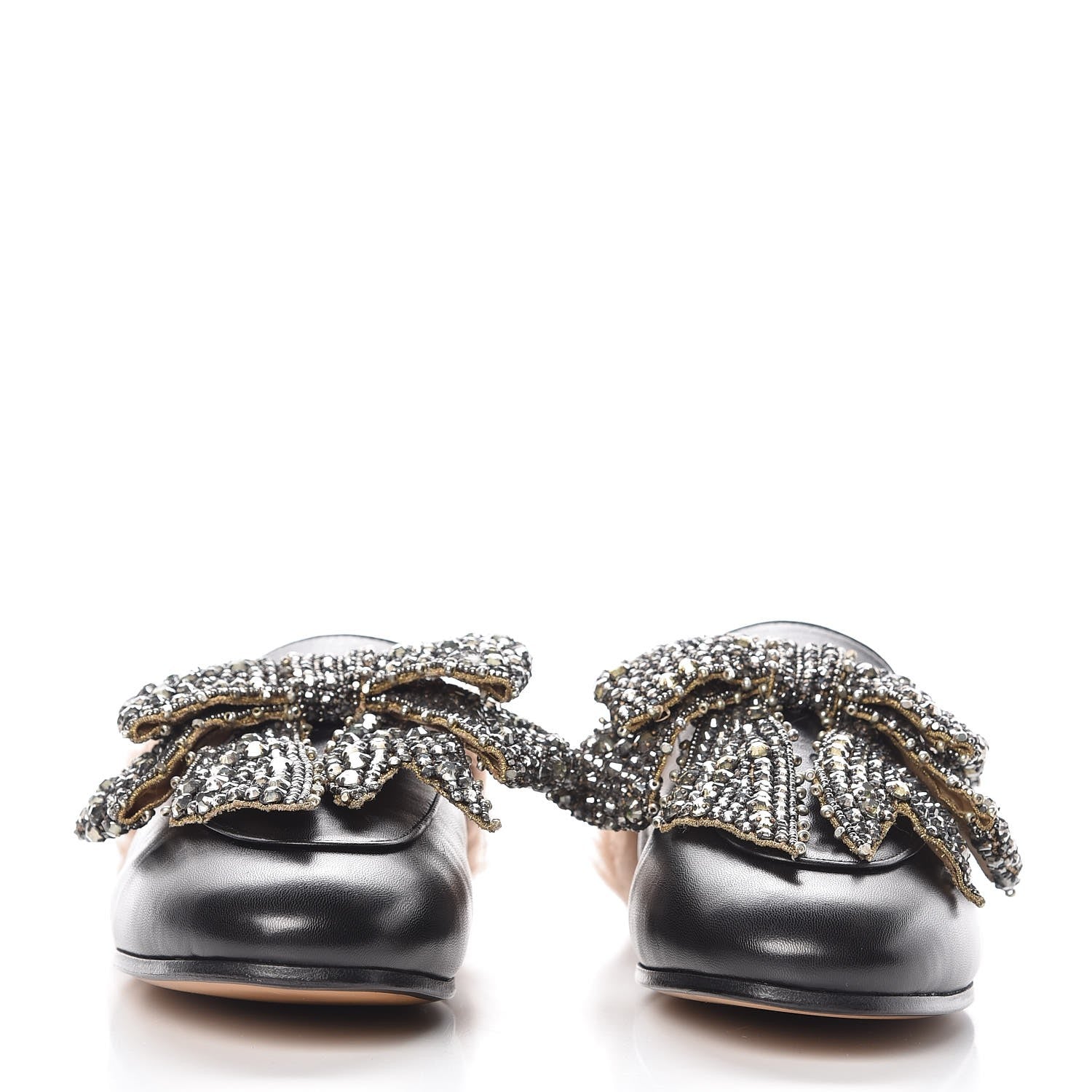 Gucci Malaga Kid Fur Crystal Bow Embroidered Womens Princetown Slippers 37 Black 2 of 12