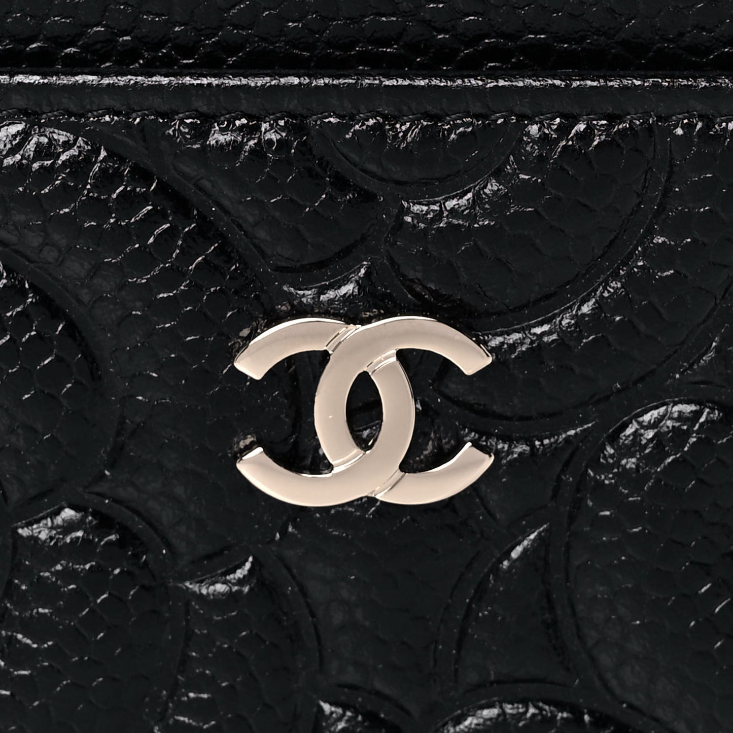 Caviar Camellia Embossed Card Holder Black
