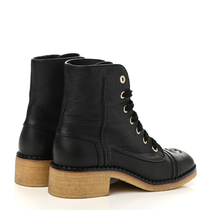 Chanel Calfskin Lace Up Combat Boots 39 Black 4 of 8