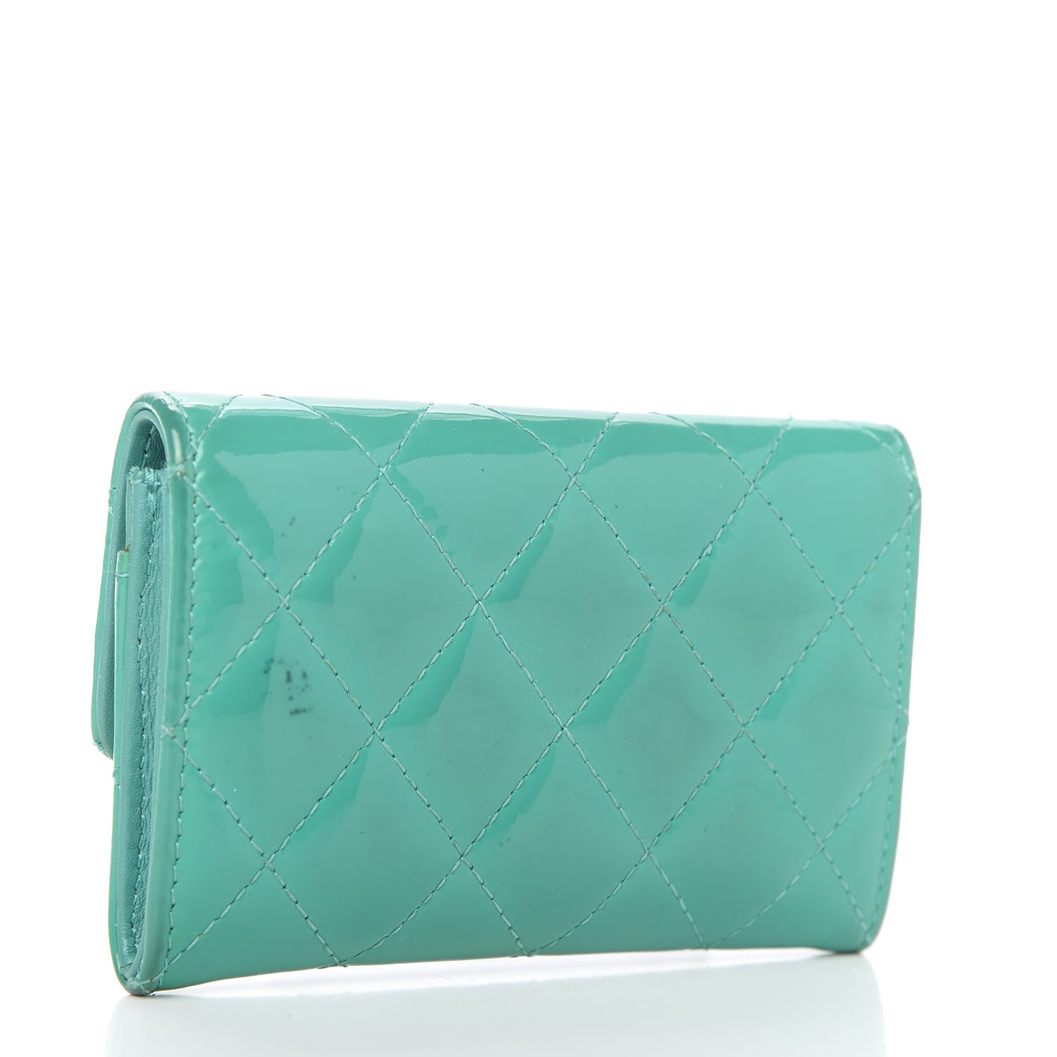 Chanel Patent Quilted Flap Card Holder Turquoise 3 of 11