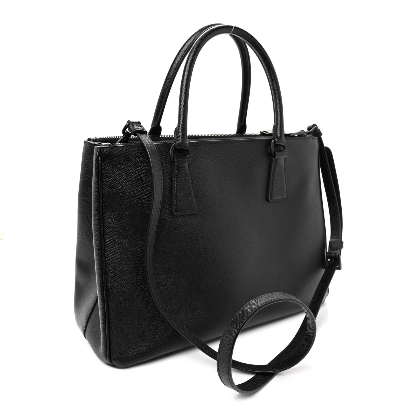 Saffiano Lux Monochrome Large Galleria Double Zip Tote Black