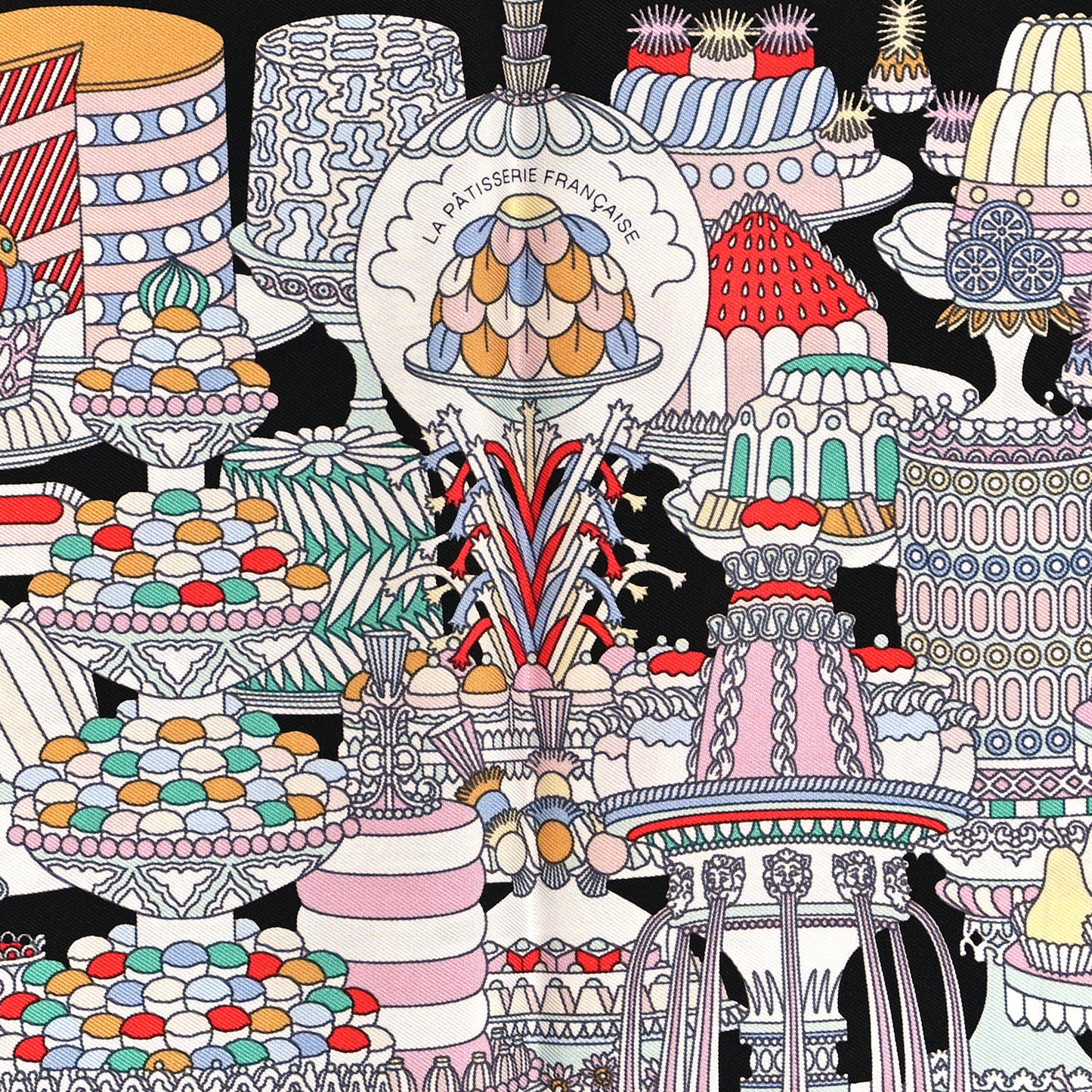 Silk La Patisserie Francaise Scarf 45 Black Menthol Multicolor