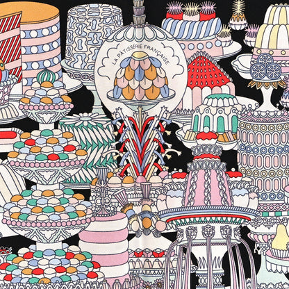 Hermes Silk La Patisserie Francaise Scarf 45 Black Menthol Multicolor 5 of 5