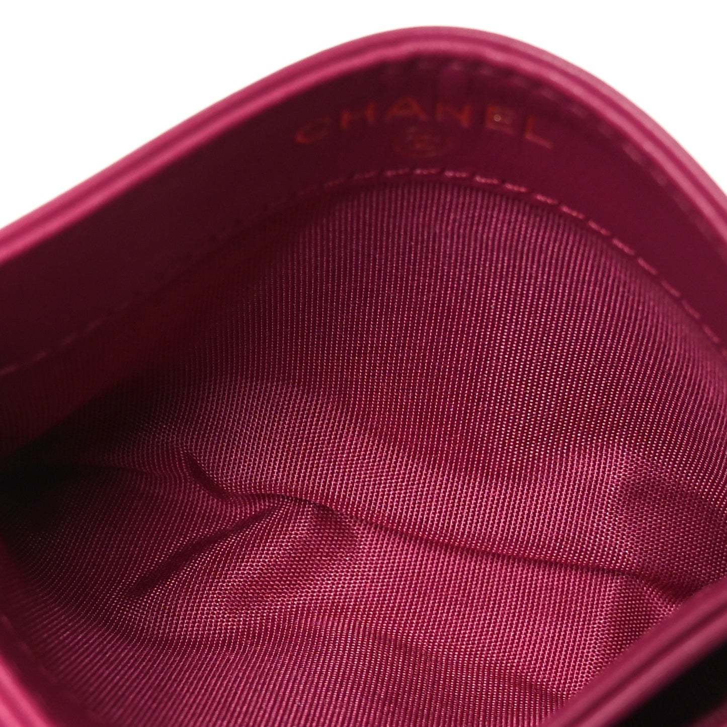 Lambskin Camellia Embossed Card Holder Fuchsia