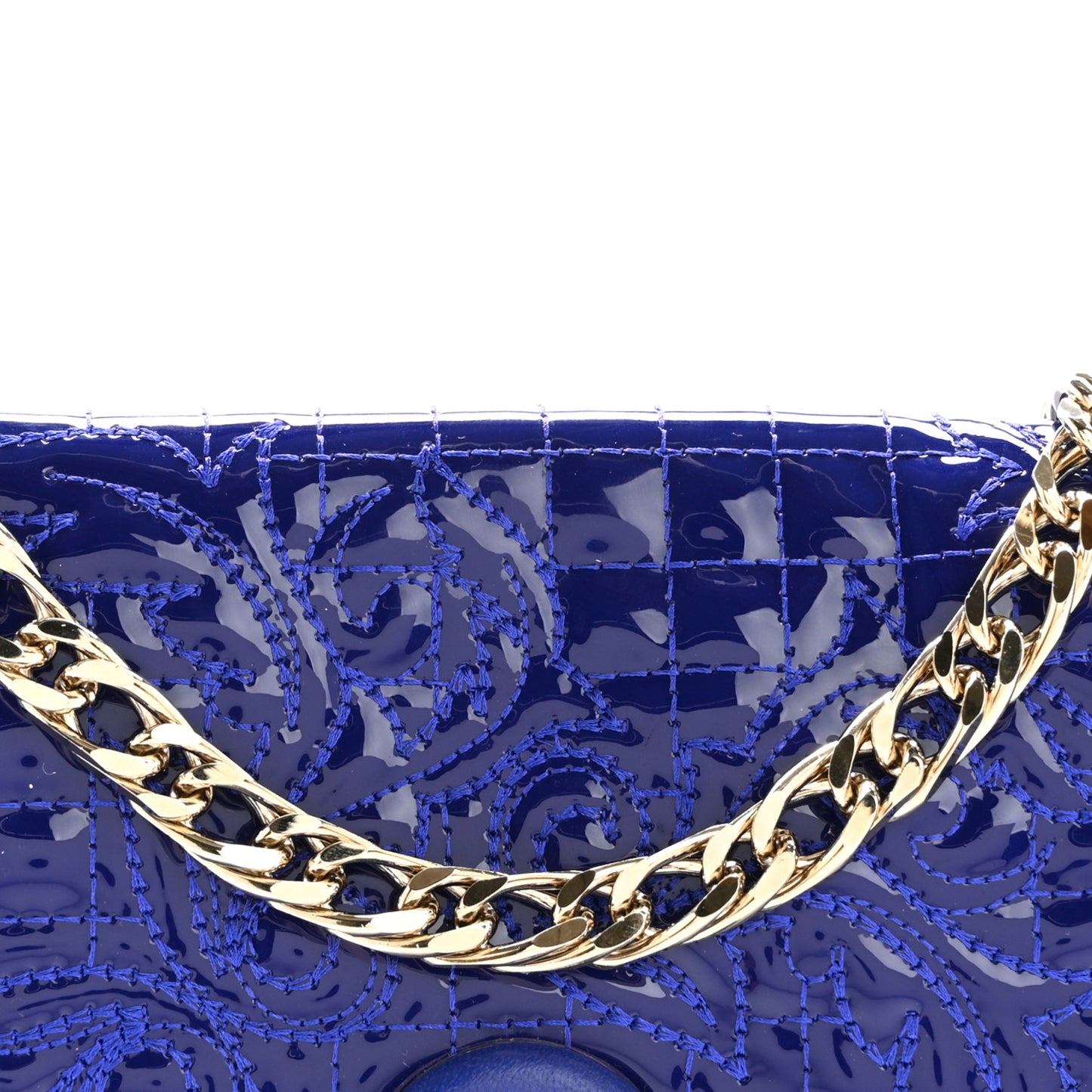 Patent Barocco Quilted Vanitas Chain Pouch Poison Blue