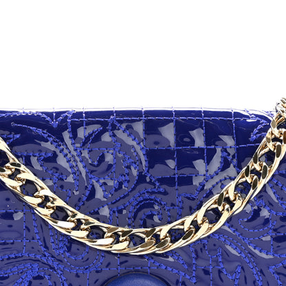 Versace Patent Barocco Quilted Vanitas Chain Pouch Poison Blue 7 of 12