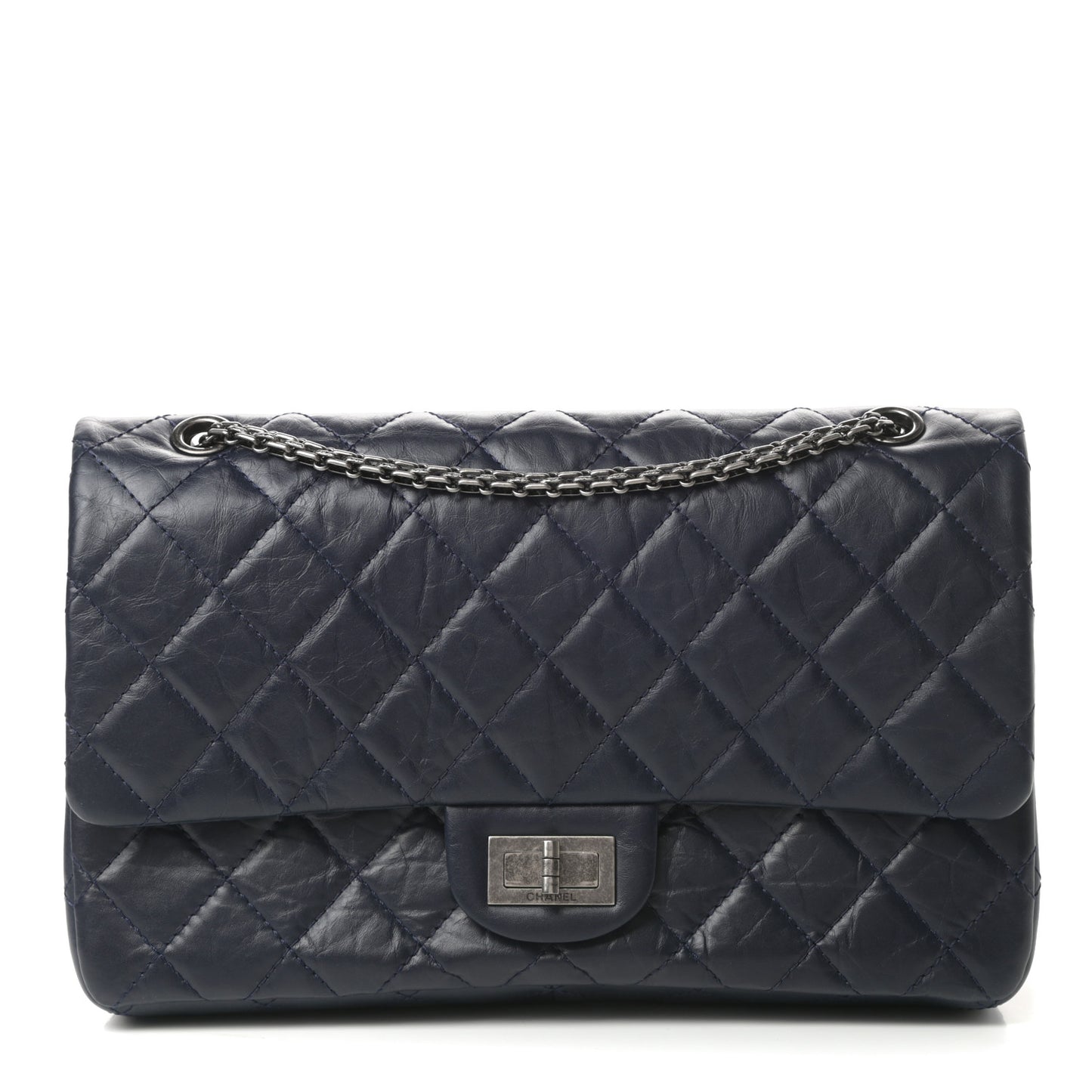 Aged Calfskin Quilted 2.55 Reissue 227 Flap Navy Blue