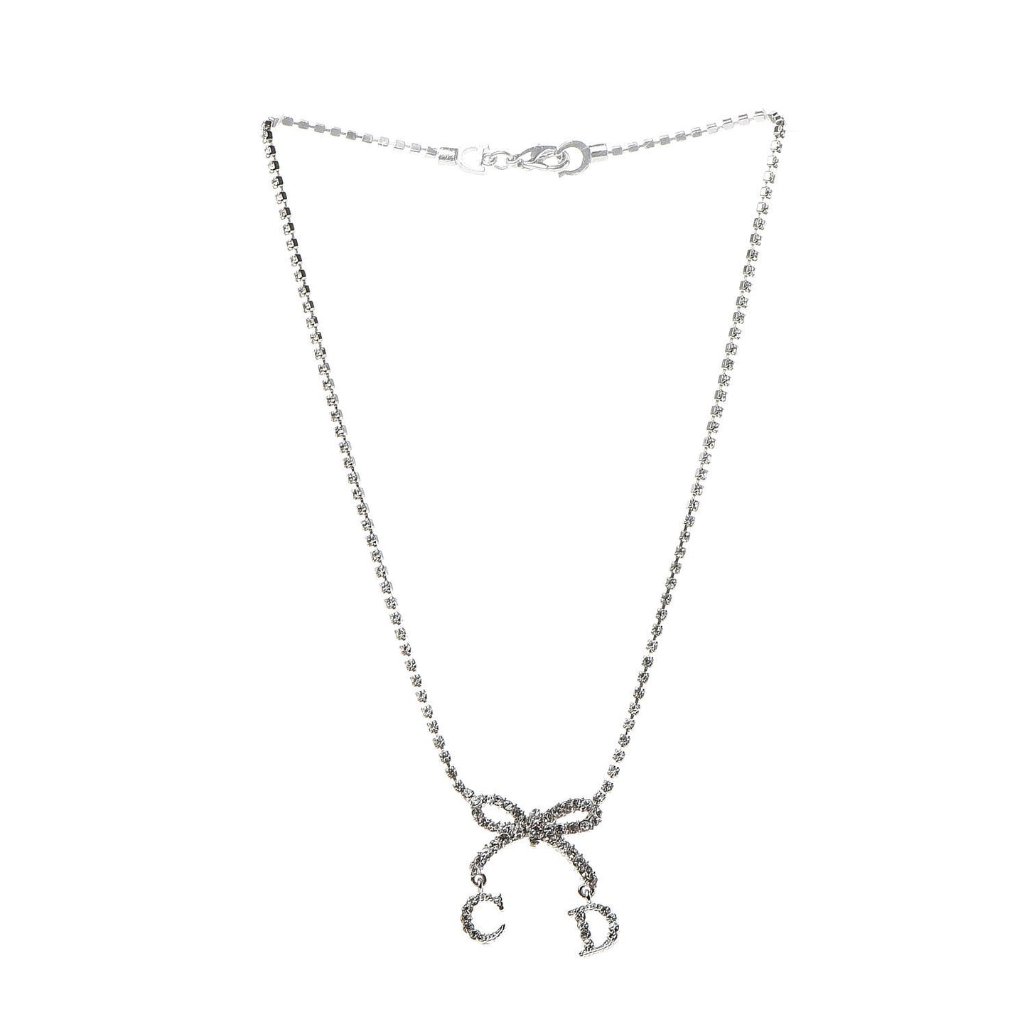 Crystal Bow CD Necklace Silver