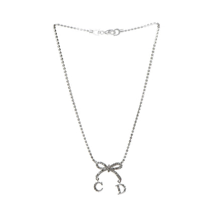 Christian Dior Crystal Bow CD Necklace Silver 3 of 5