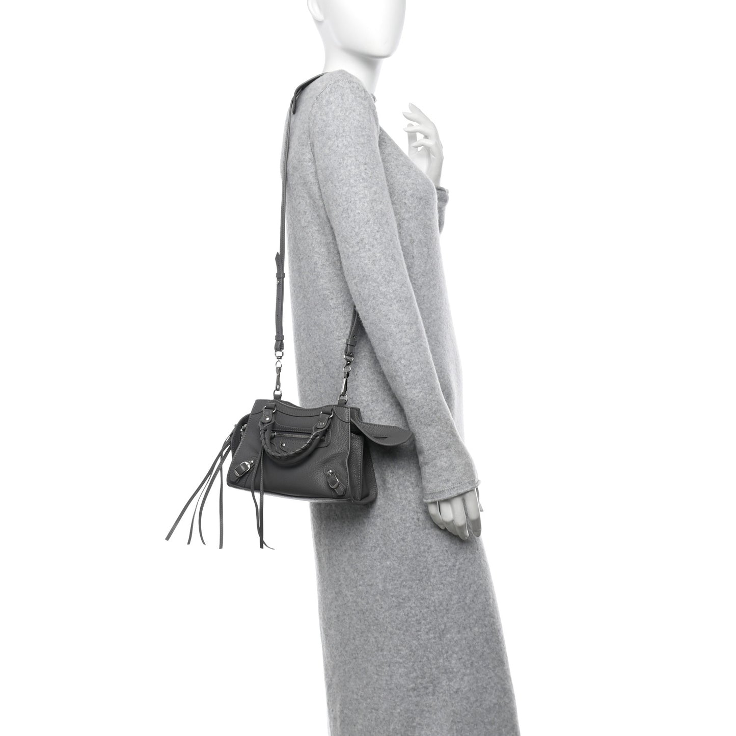 Grained Calfskin Neo Classic Silver Hardware Mini City Dark Grey