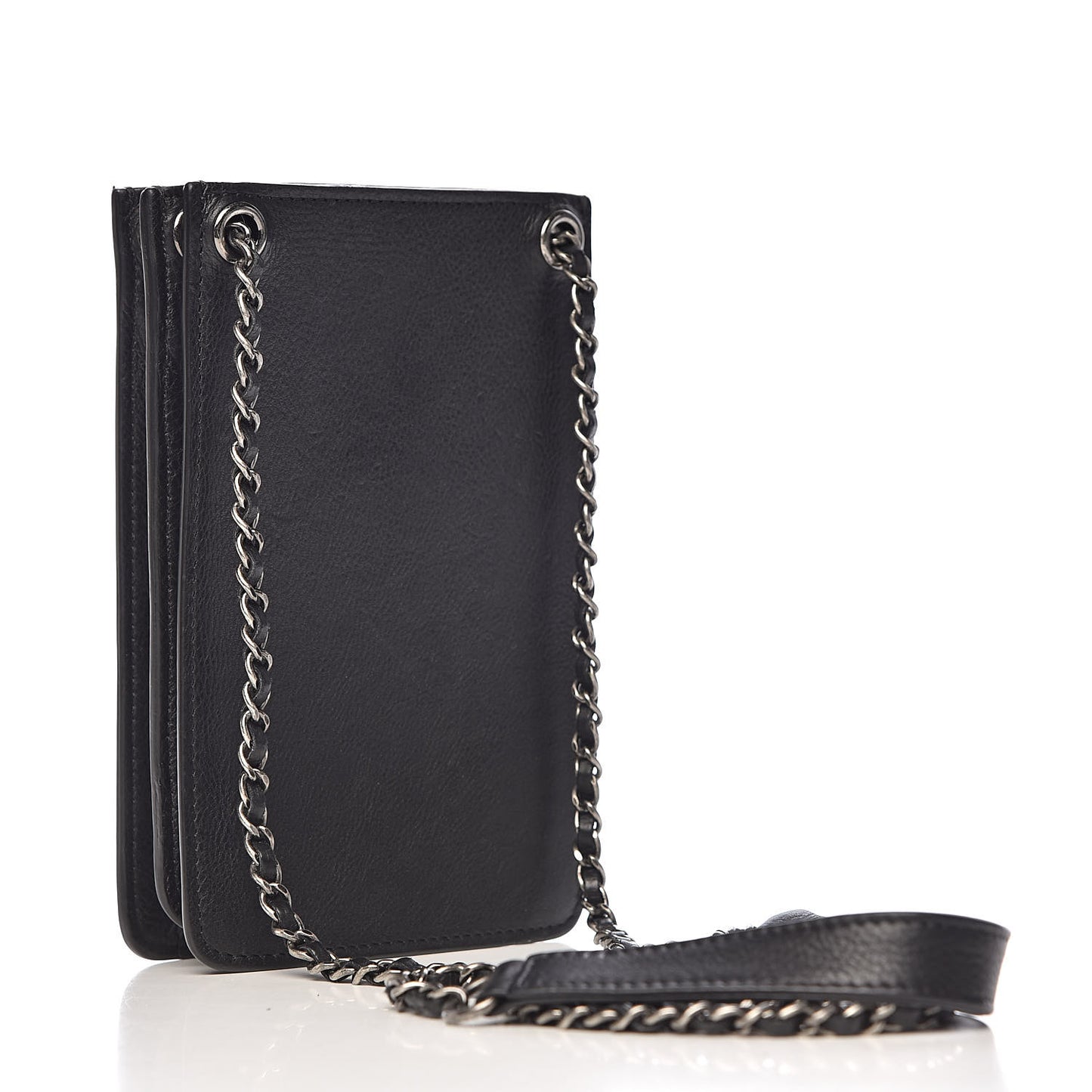 Calfskin CC Phone Holder Crossbody Black