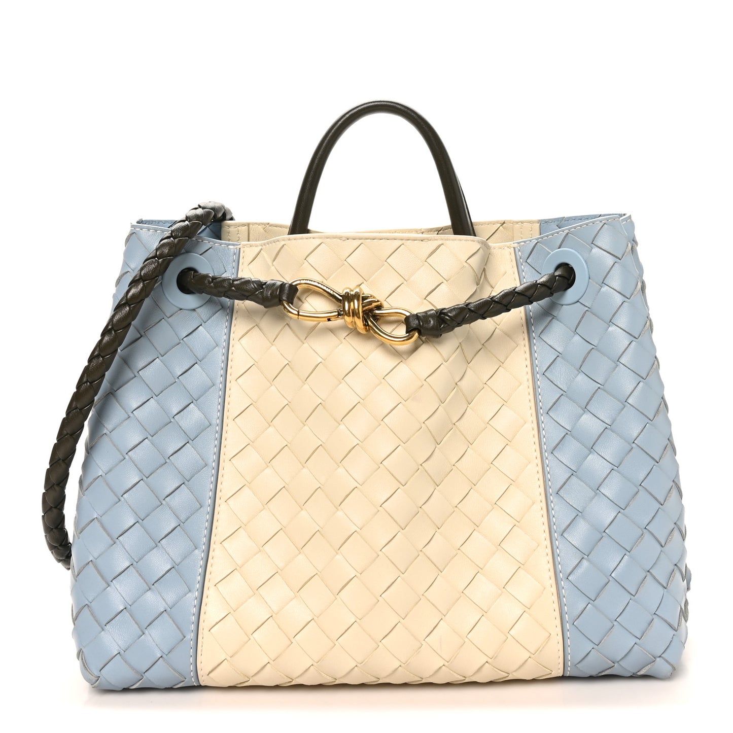 Nappa Intrecciato Medium Andiamo Shoulder Bag Sea Salt Ice Khaki