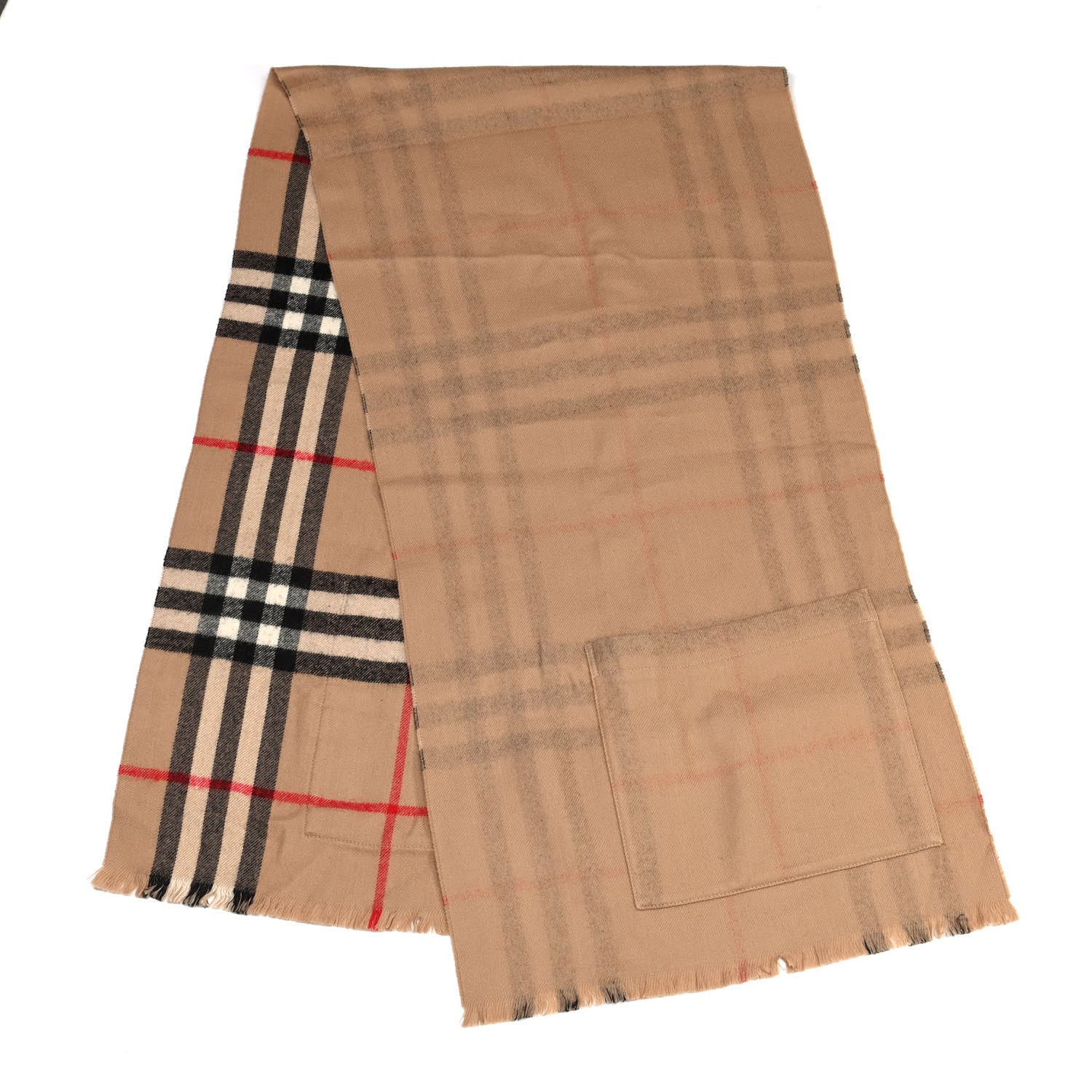 Burberry Merino Wool Cashmere Giant Check Helene Pocket Stole Natural 2 of 4