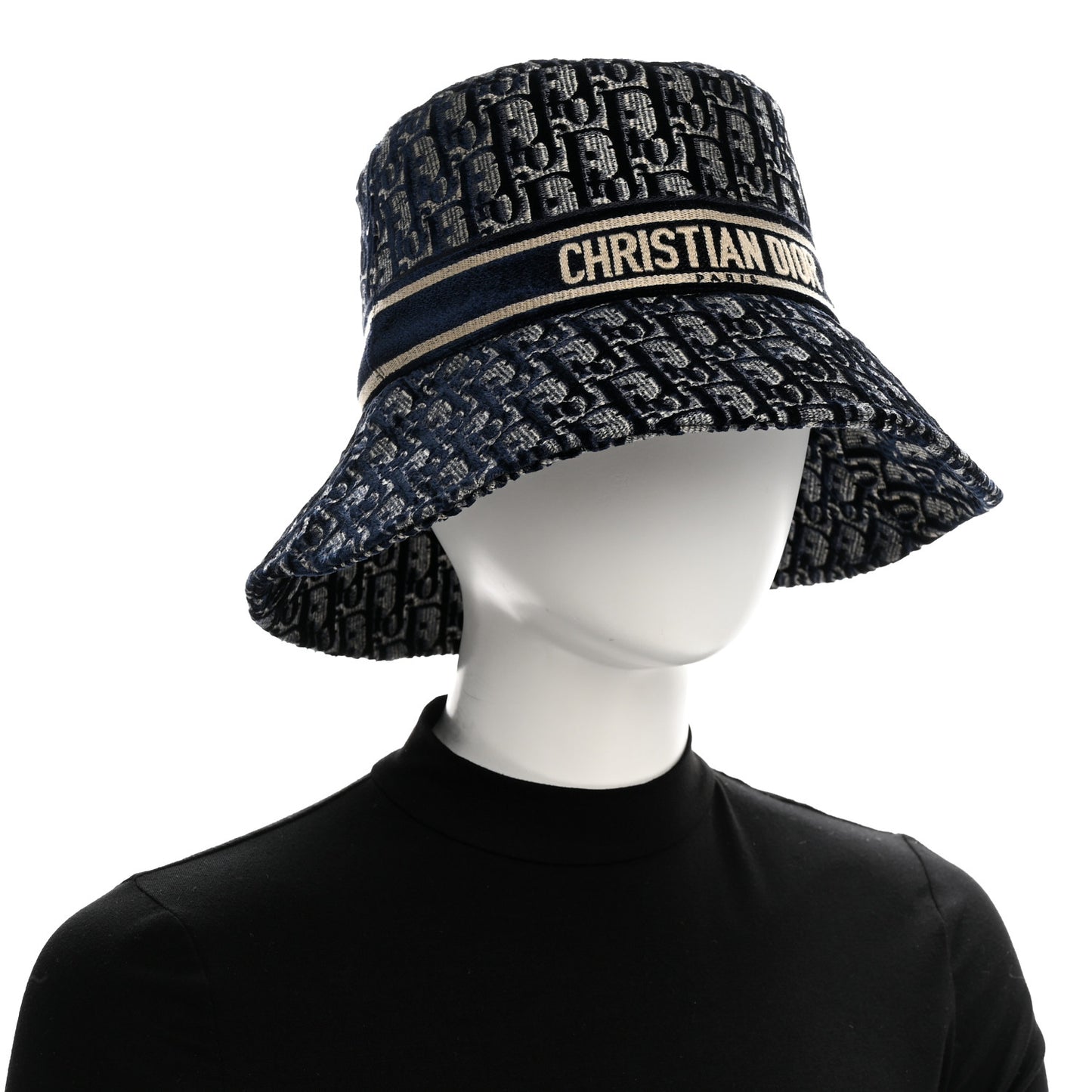 Velvet Oblique Large Brim Bucket Hat 58 Bleu Marine