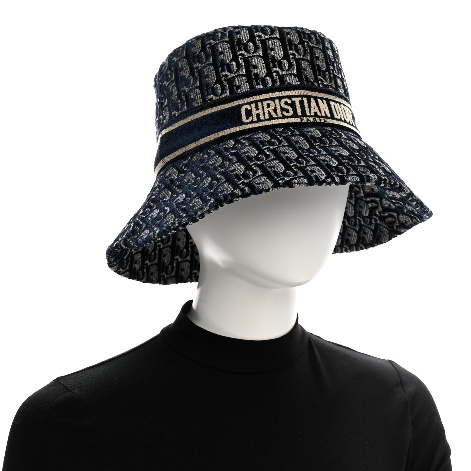 Christian Dior Velvet Oblique Large Brim Bucket Hat 58 Bleu Marine 2 of 8
