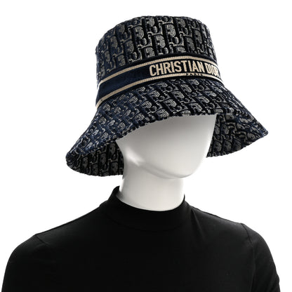Christian Dior Velvet Oblique Large Brim Bucket Hat 58 Bleu Marine 2 of 8
