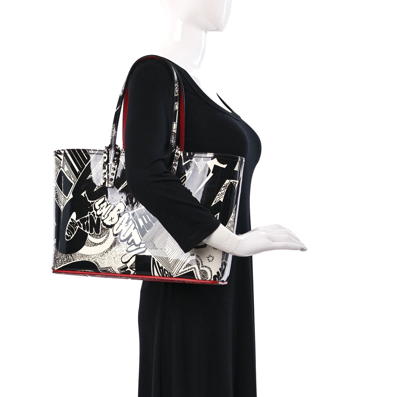 Christian Louboutin Patent Metro Graf Spikes East West Cabata Tote Black 2 of 10