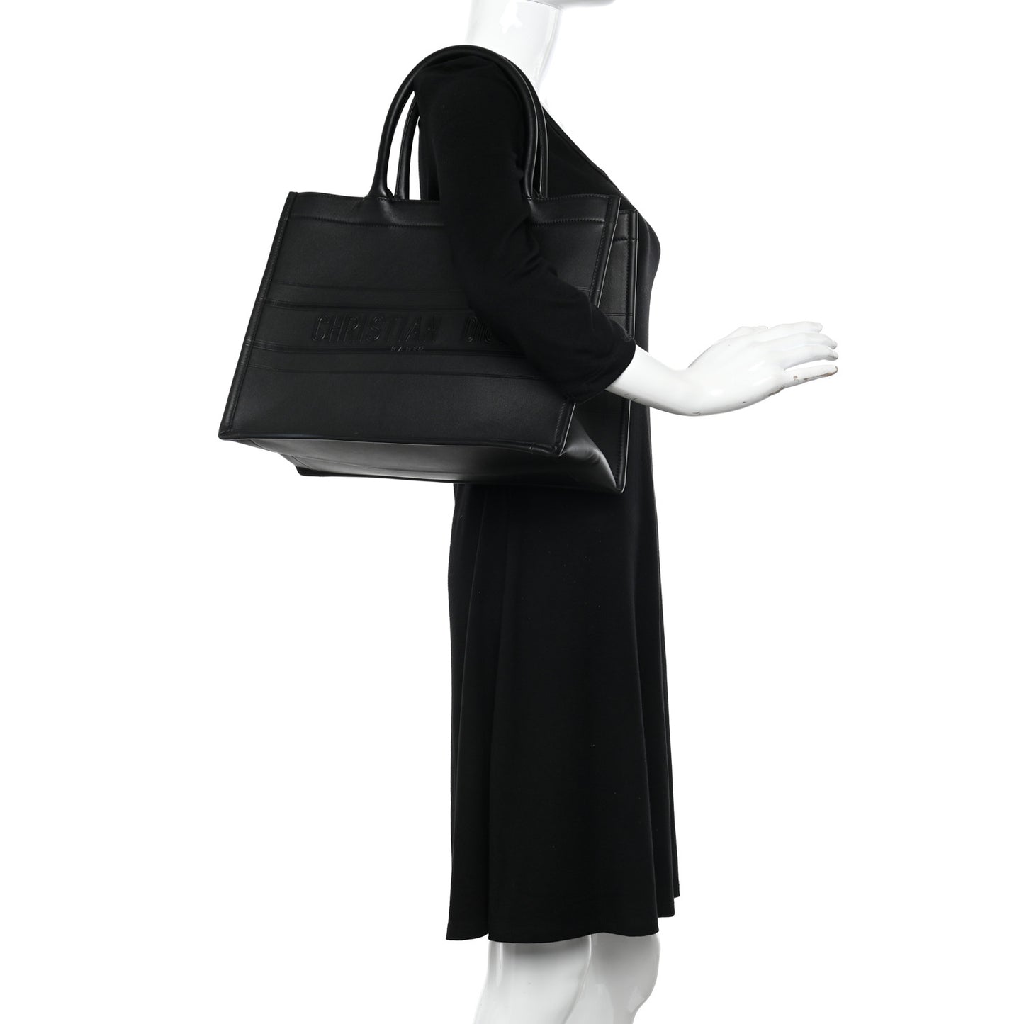 Calfskin Embossed Medium Book Tote Black