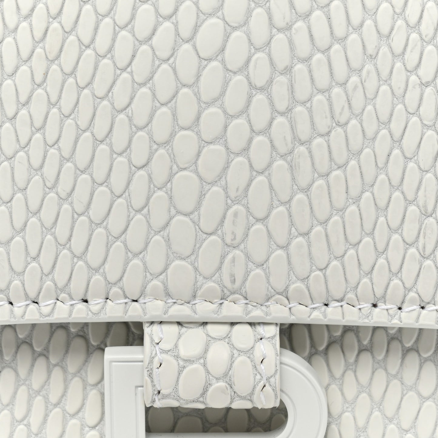 Matte Calfskin Snake Embossed Tonal B Small Hourglass Top Handle Bag Optic White