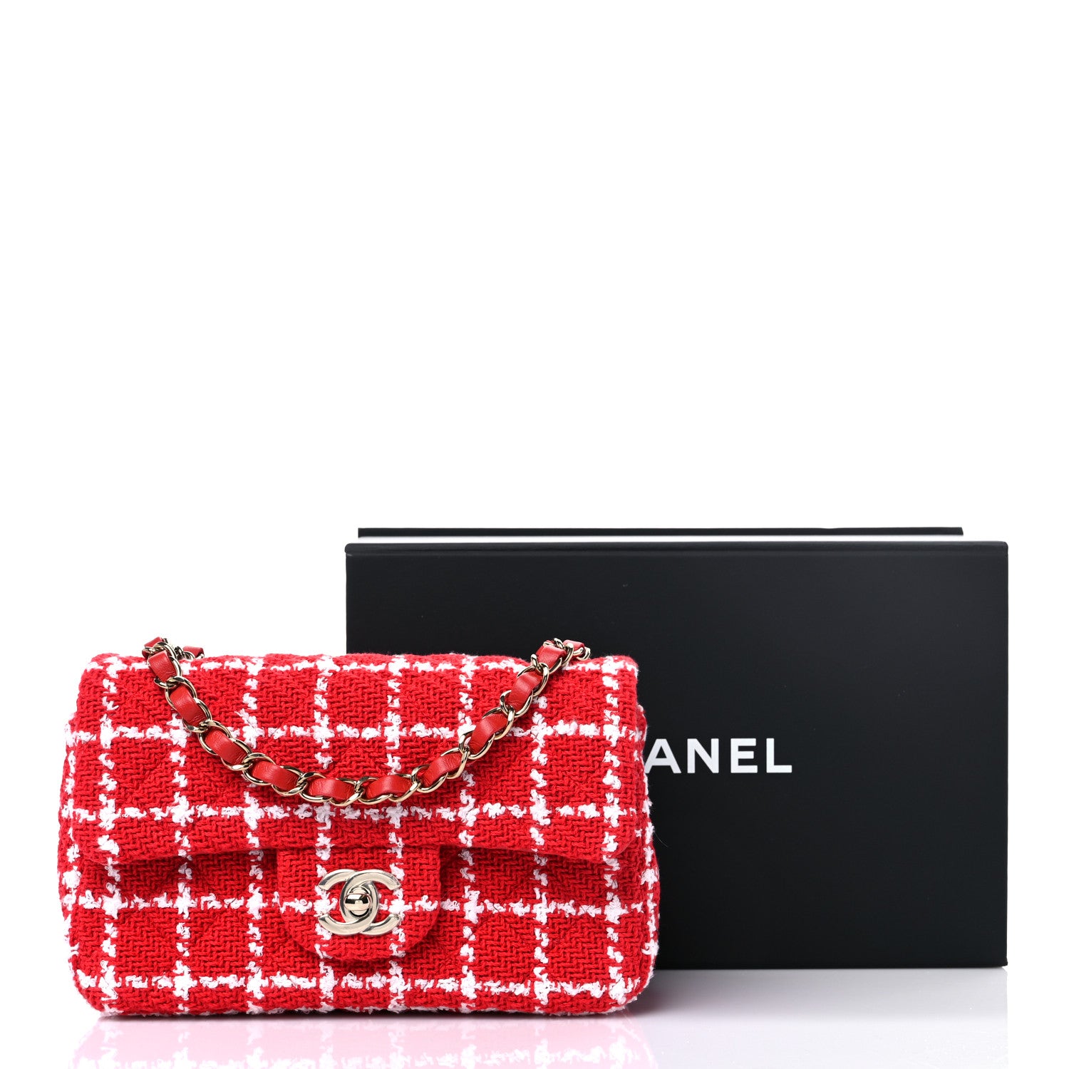 Chanel チェック柄バッグ レッド Chanel Tweed Mini Rectangular Flap Red White 1134913 – FASHIONPHILE