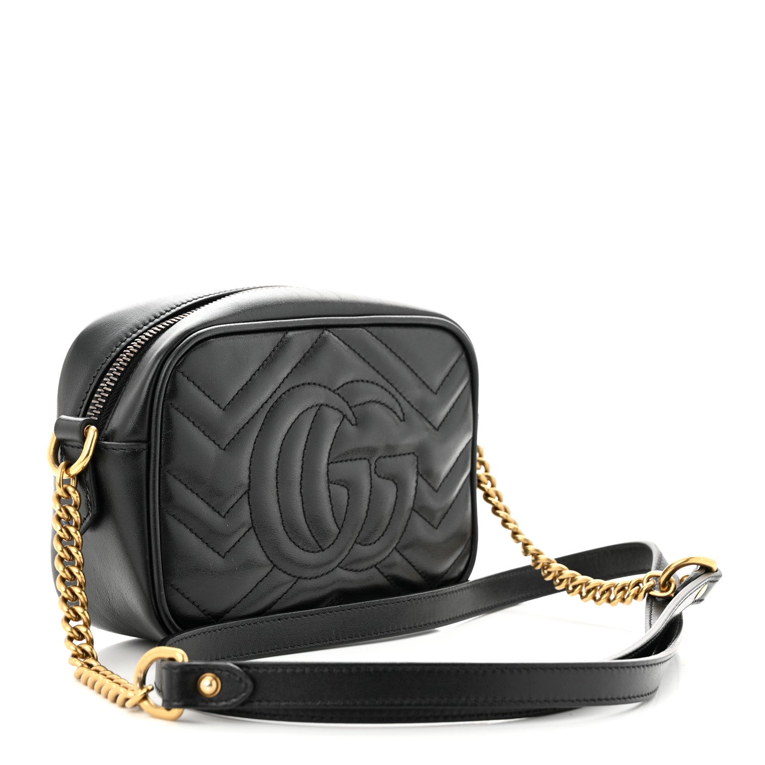 Gucci Calfskin Matelasse Mini GG Marmont Chain Shoulder Bag Black 3 of 11