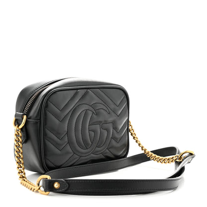 Gucci Calfskin Matelasse Mini GG Marmont Chain Shoulder Bag Black 3 of 11