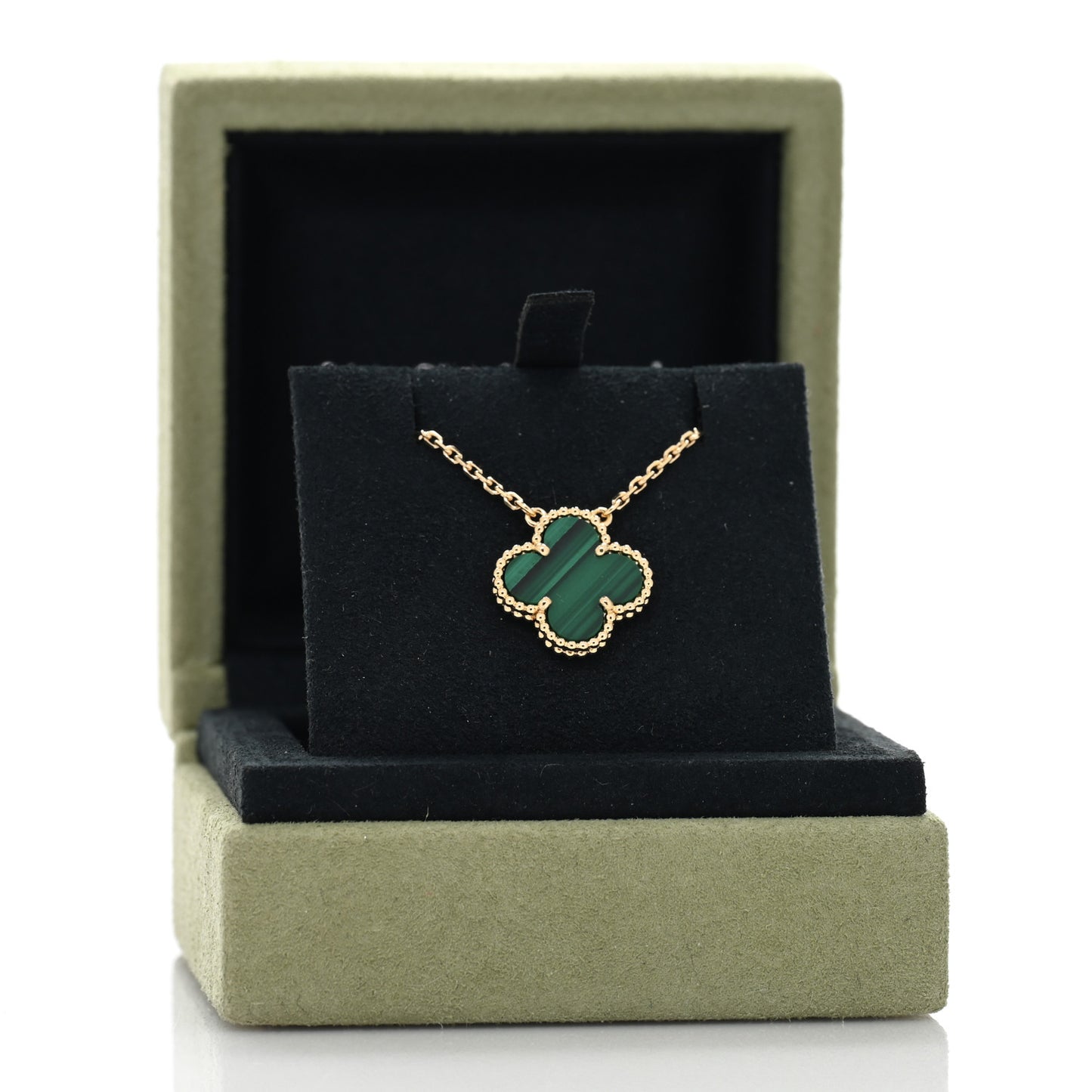 18K Yellow Gold Malachite Vintage Alhambra Pendant Necklace