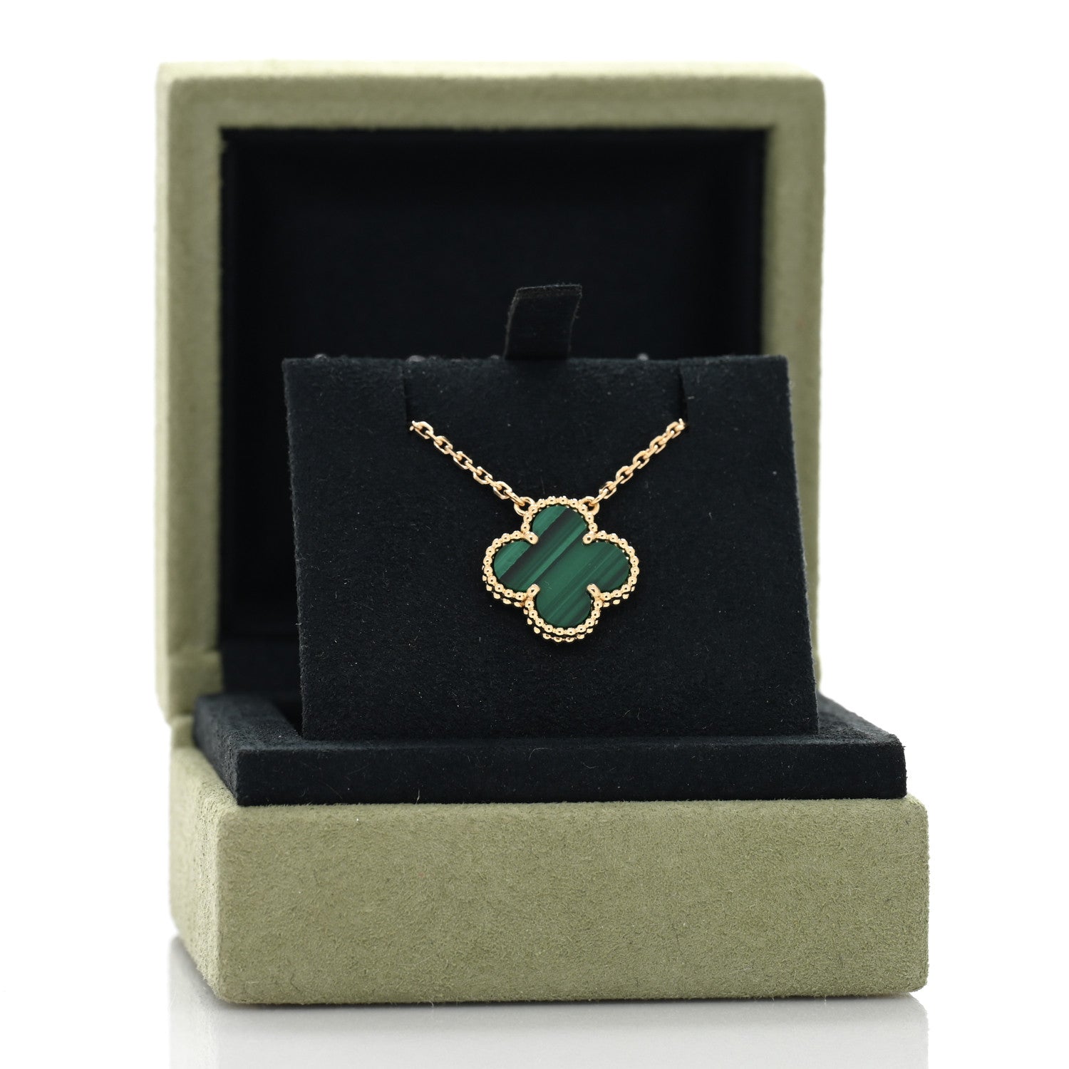 Van Cleef & Arpels 18K Yellow Gold Malachite Vintage Alhambra Pendant Necklace 3 of 5