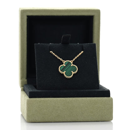 Van Cleef & Arpels 18K Yellow Gold Malachite Vintage Alhambra Pendant Necklace 3 of 5