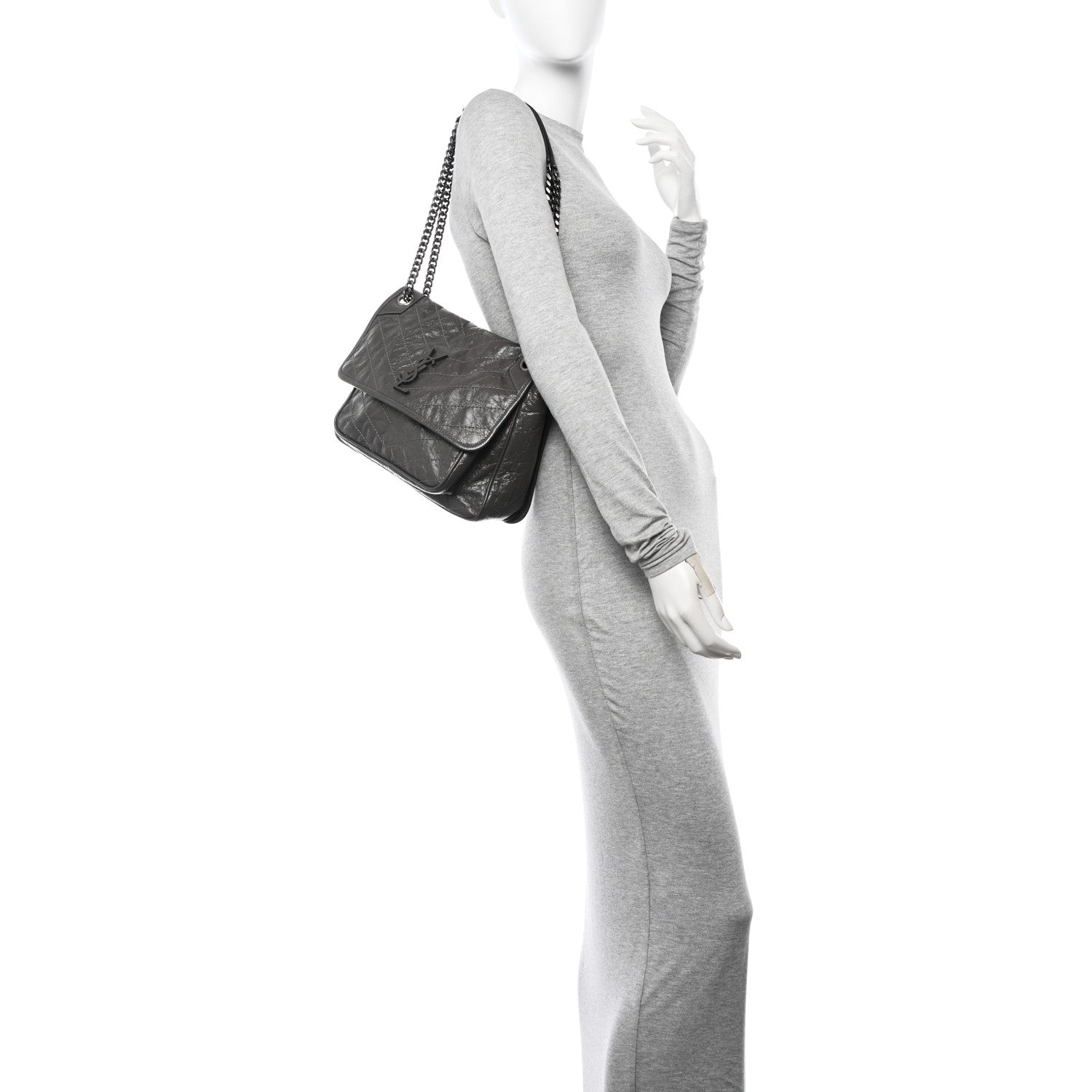 Saint Laurent Crinkled Calfskin Matelasse Monogram Medium Niki Chain Satchel Faggio 2 of 10