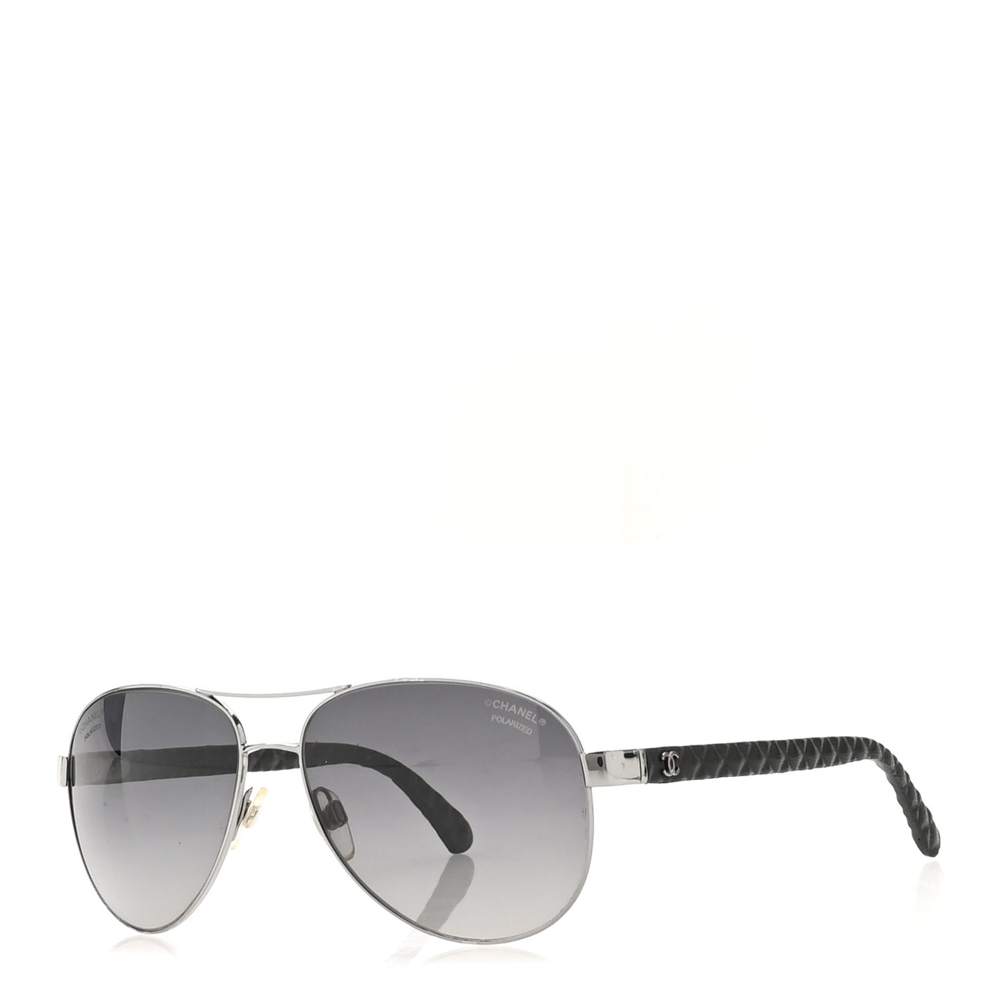 Metal Lambskin Quilted CC Pilot Summer Aviator Sunglasses 4204-Q Black Silver