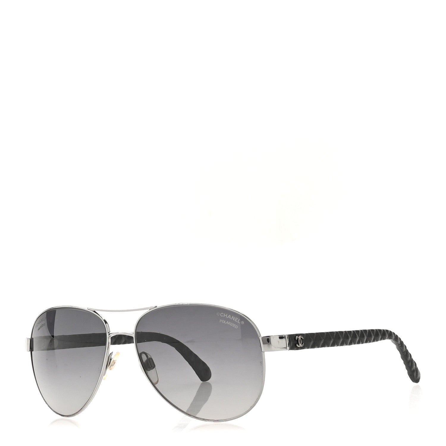 Chanel Metal Lambskin Quilted CC Pilot Summer Aviator Sunglasses 4204-Q Black Silver 1 of 9