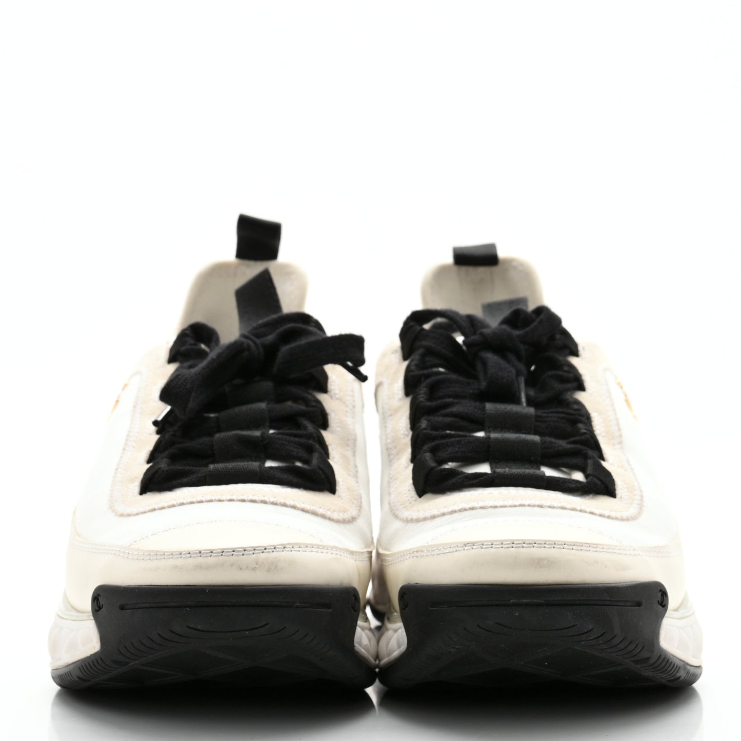 Velvet Calfskin Mixed Fibers CC Sneakers 39.5 Ivory Black