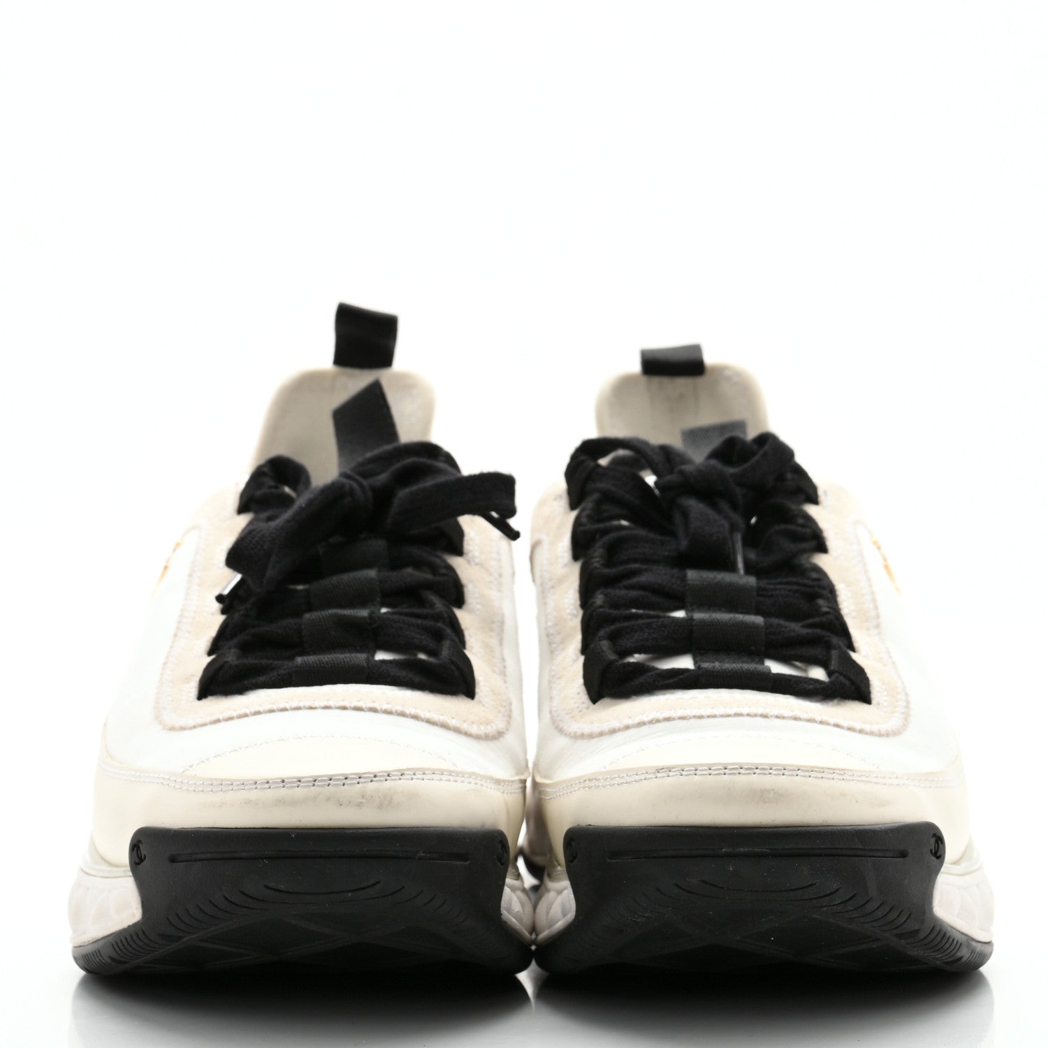 Chanel Velvet Calfskin Mixed Fibers CC Sneakers 39.5 Ivory Black 2 of 12