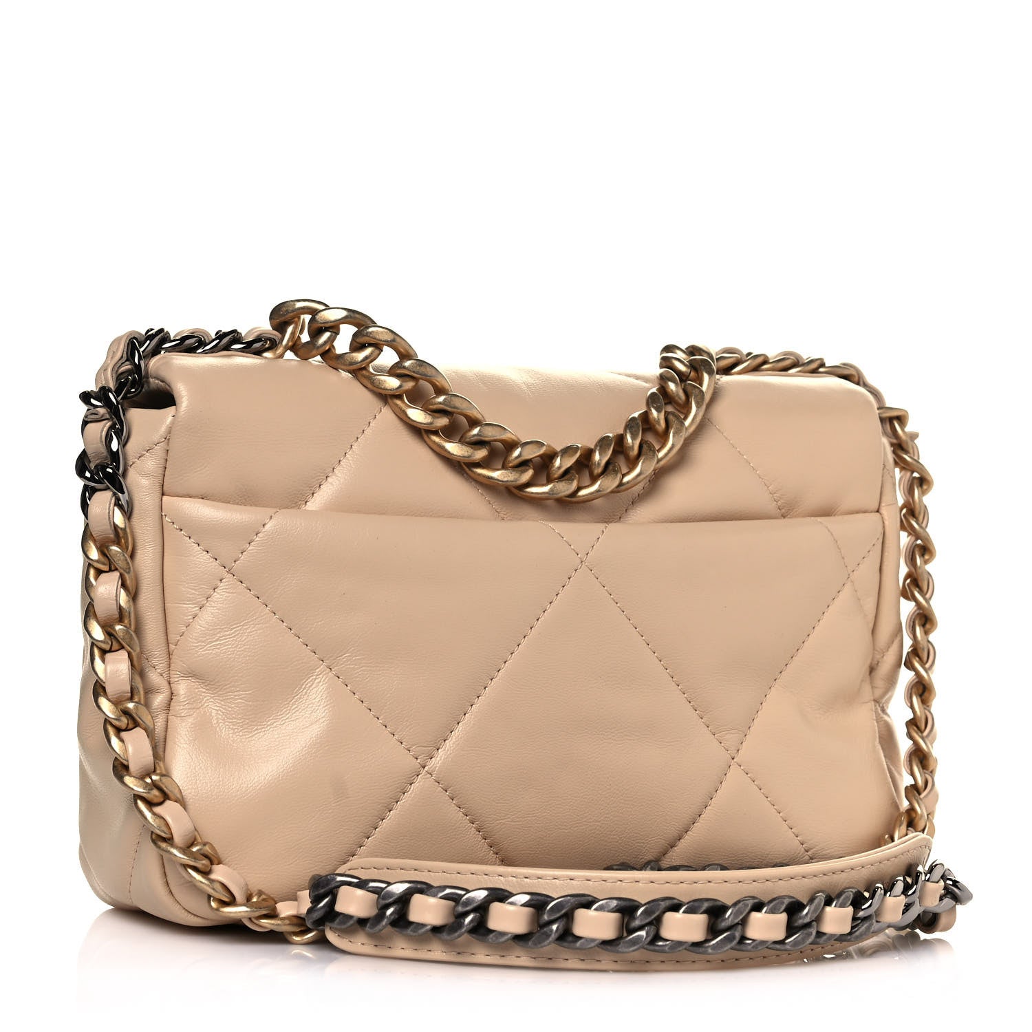 Chanel Shiny Goatskin Quilted Medium Chanel 19 Flap Beige 3 of 14