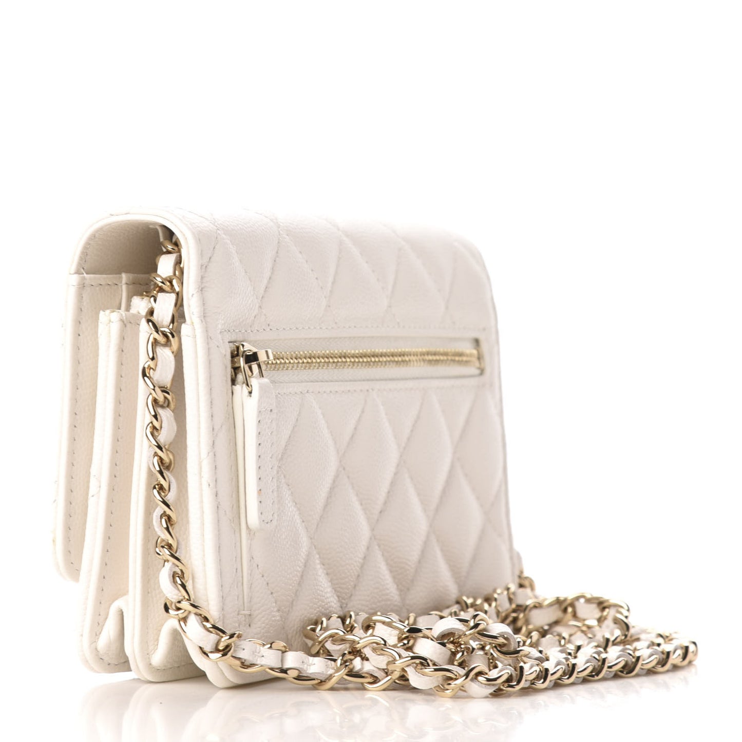 Caviar Quilted Mini Wallet On Chain WOC White