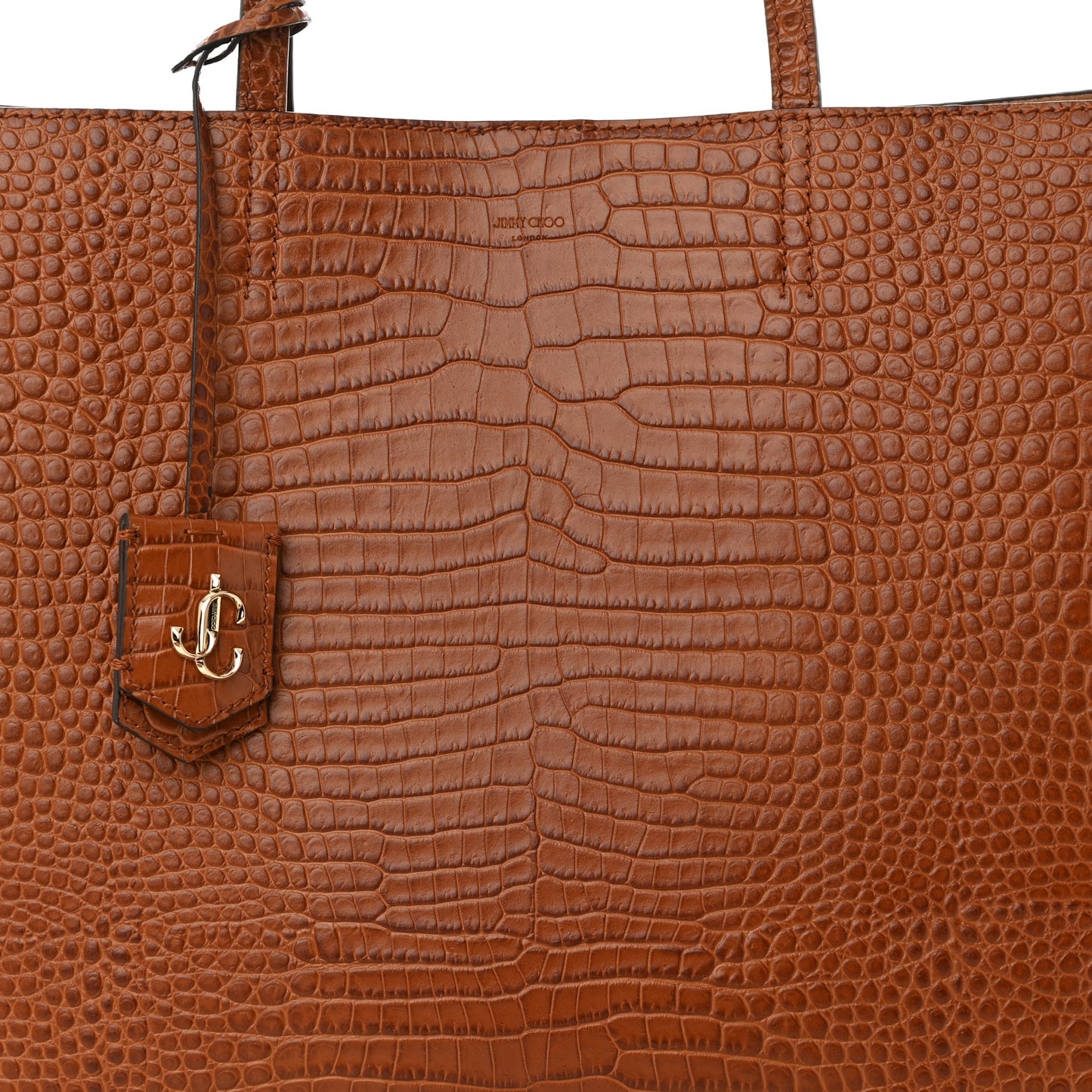 Calfskin Crocodile Embossed Nine2Five East West Tote Dark Tan