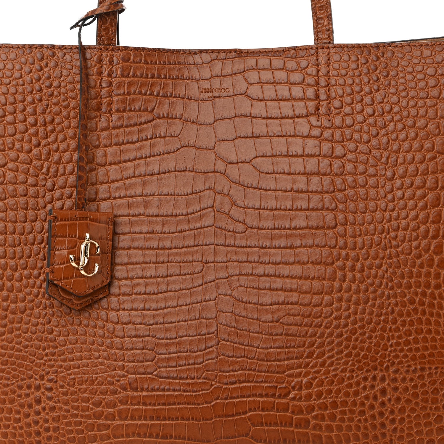 Jimmy Choo Calfskin Crocodile Embossed Nine2Five East West Tote Dark Tan 9 of 11