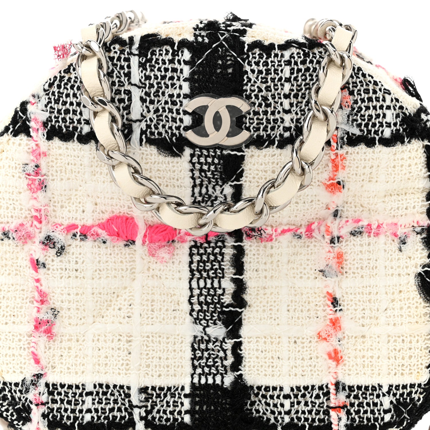 Chanel Tweed Quilted Round Clutch With Chain Black White Multicolor 8 of 10