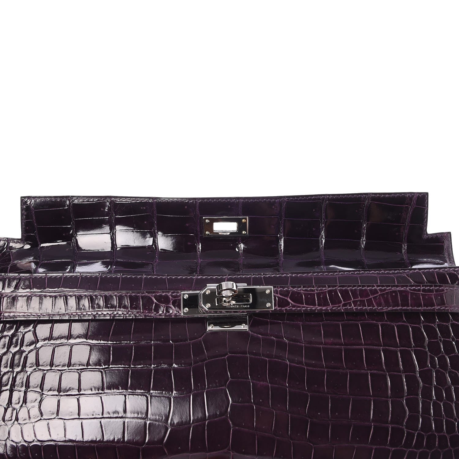 Hermes Shiny Porosus Crocodile Kelly Cut Pochette Aubergine 21 of 23