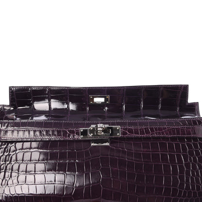 Hermes Shiny Porosus Crocodile Kelly Cut Pochette Aubergine 21 of 23