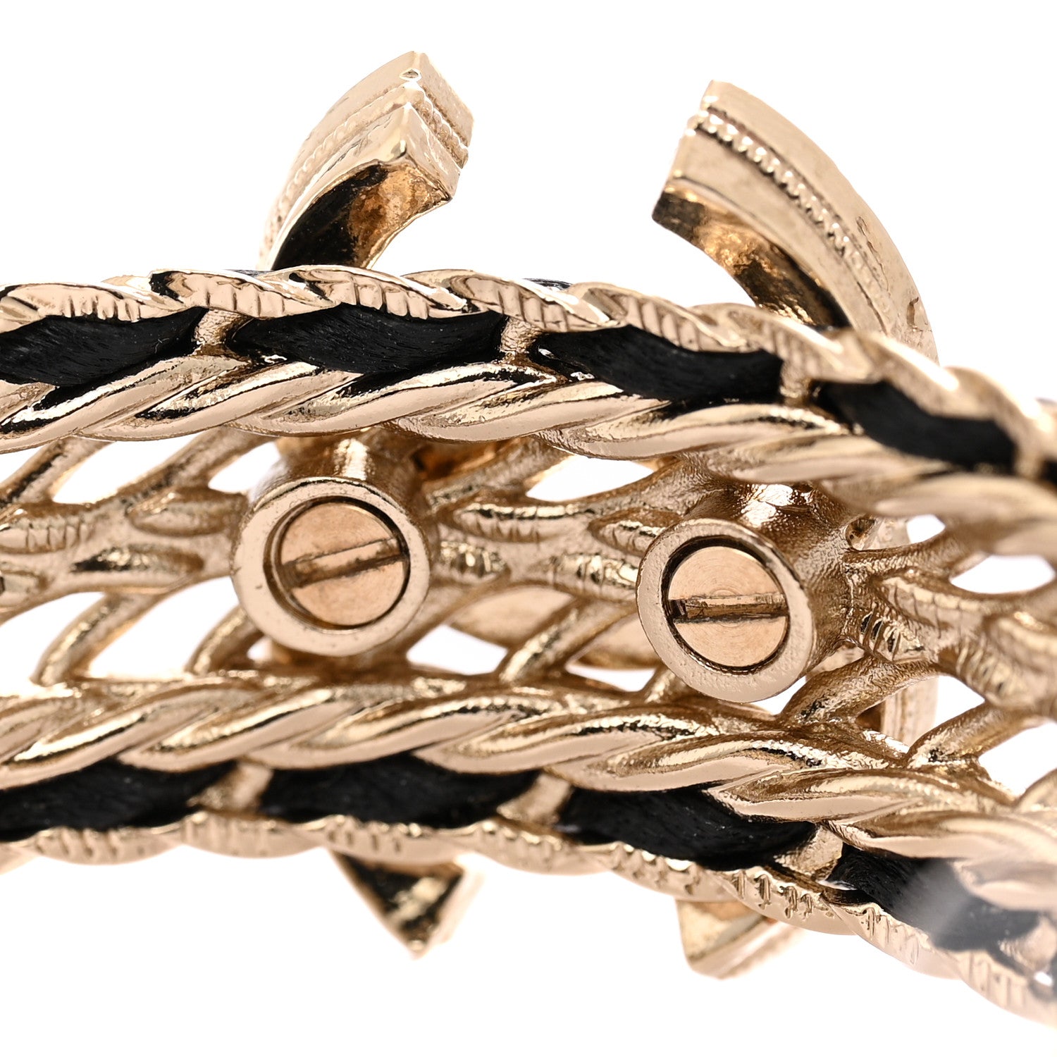 Chanel Crystal Lambskin CC Double Chain Hoop Earrings Gold Black 5 of 5
